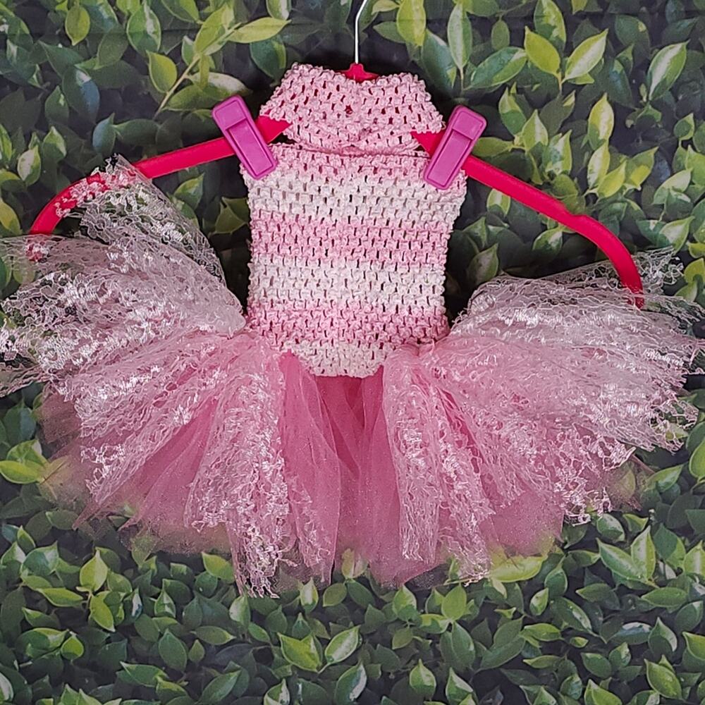 Handmade Puppy Tutu Dress – Pink White – Lace Bow – Small Dog – OOAK - Picture 11 of 15